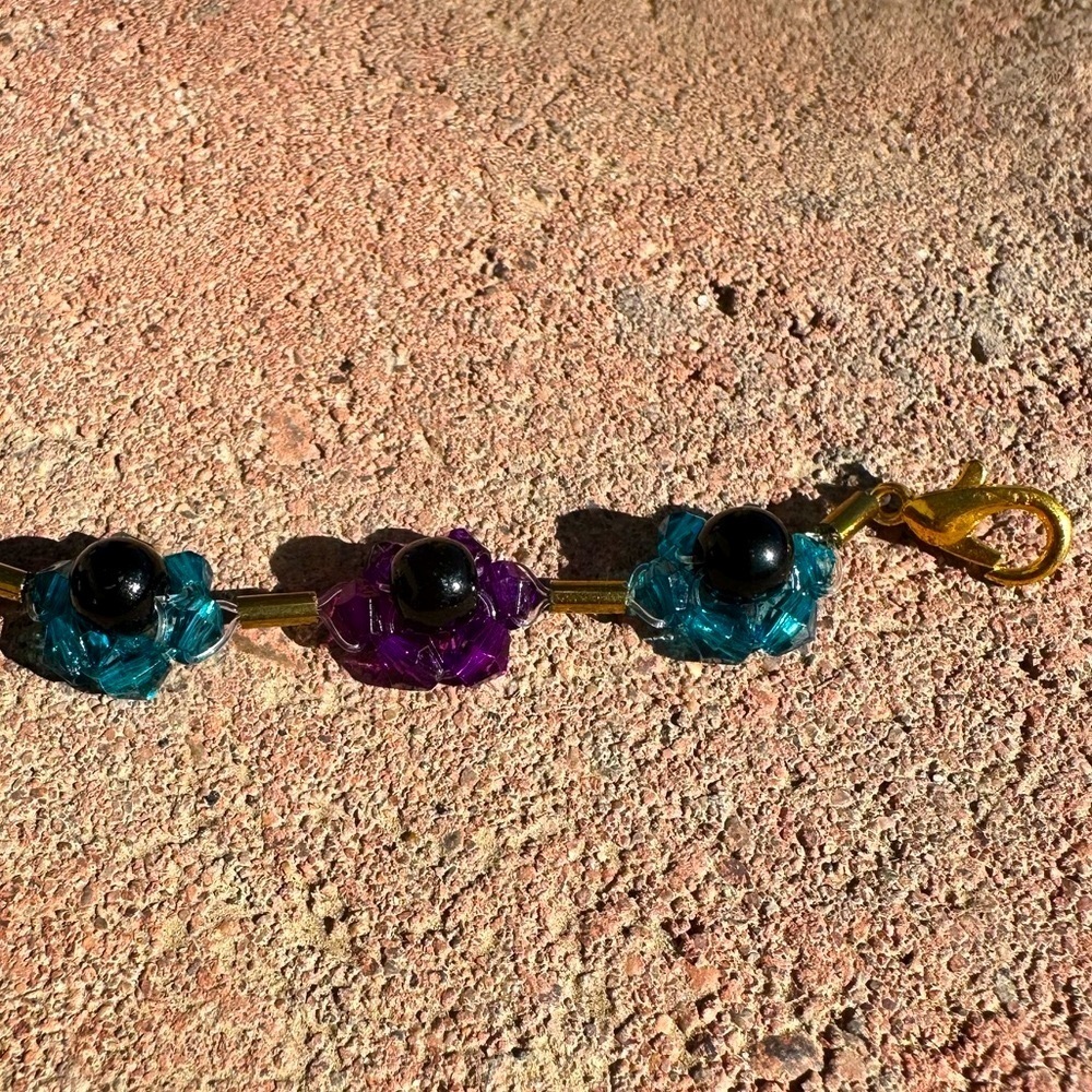 Blue and Purple Floral Bracelet with Gold Accents - Picture 4 of 4